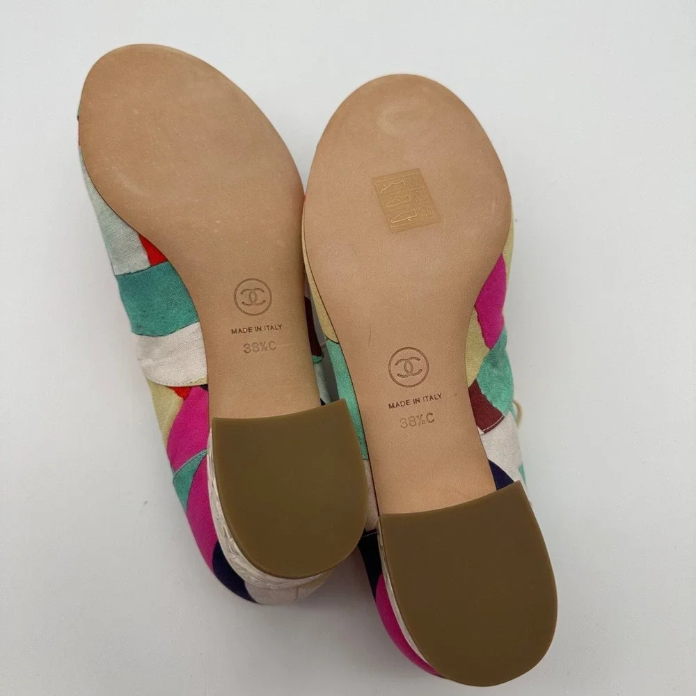 NEW CHANEL‎ BROGUES SHOES CAMELIA G HEELS MULTI COLOR CANVAS G31468 Size 38.5